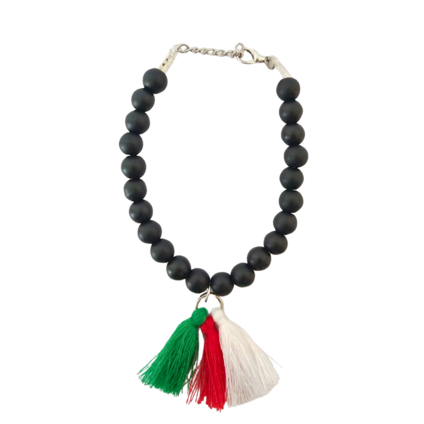 Handmade black beaded Bracelet with Flag Tassel ,Front picture