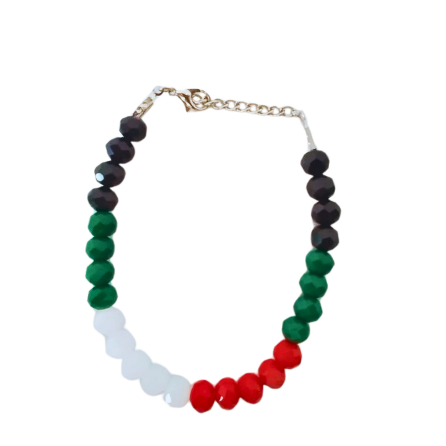 Palestine  inspired red, green , black and white Handmade beaded Bracelet, Front Picture