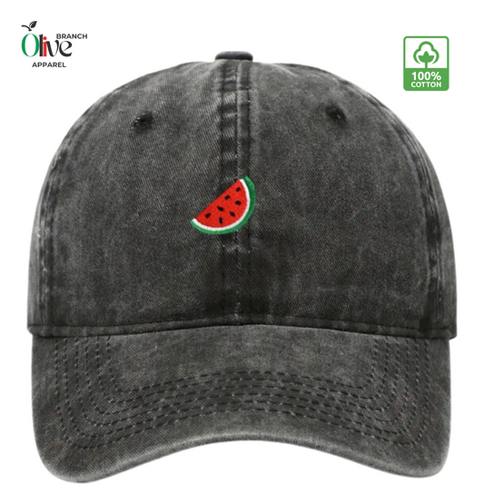 watermelon embroidered cotton black hat facing front