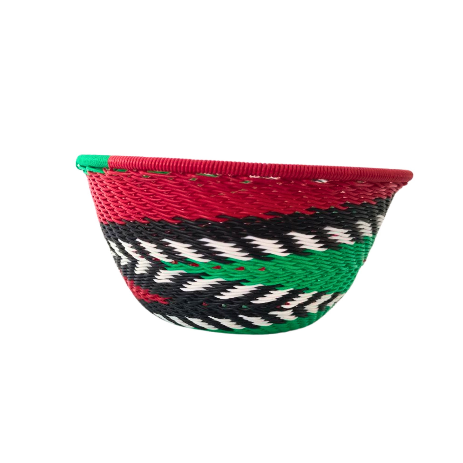 small palestine colours african wire bowl with red white black and green stripes  