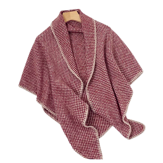 Triangle Red white shawl with geometric shapes Front View